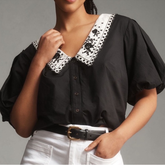 Embroidered vneck collar blouse anthro nwt - Picture 5 of 8